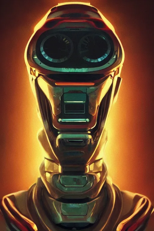 Prompt: Close-up portrait of an angry dictator robot, dramatic backlighting, golden hour, autochrome, high contrast, highly detailed, sharp focus, focused macro photography, digital painting, concept art, illustration, cyberpunk, solarpunk, trending on artstation, art by greg rutkowski and greg hildebrandt, composition by Alphonse mucha