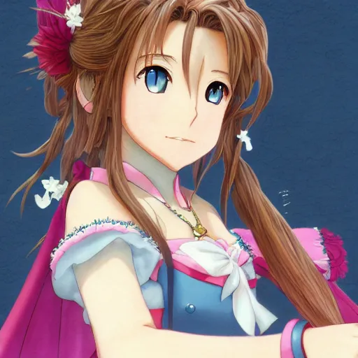 Image similar to portrait of aerith gainsborough, anime fantasy illustration by tomoyuki yamasaki, kyoto studio, madhouse, ufotable, trending on artstation