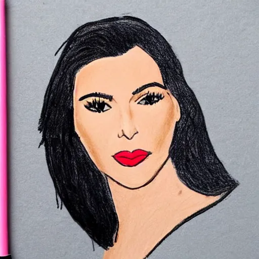 Image similar to Kim Kardashian, poorly drawn in wax crayon by a five-year old