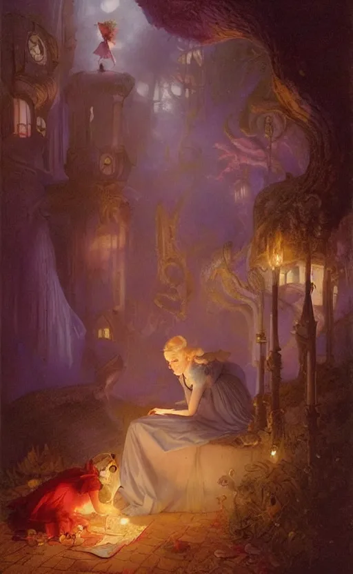 Prompt: Alice in the wonderland by Raphael Lacoste and Delphin Enjolras and William Bliss Baker