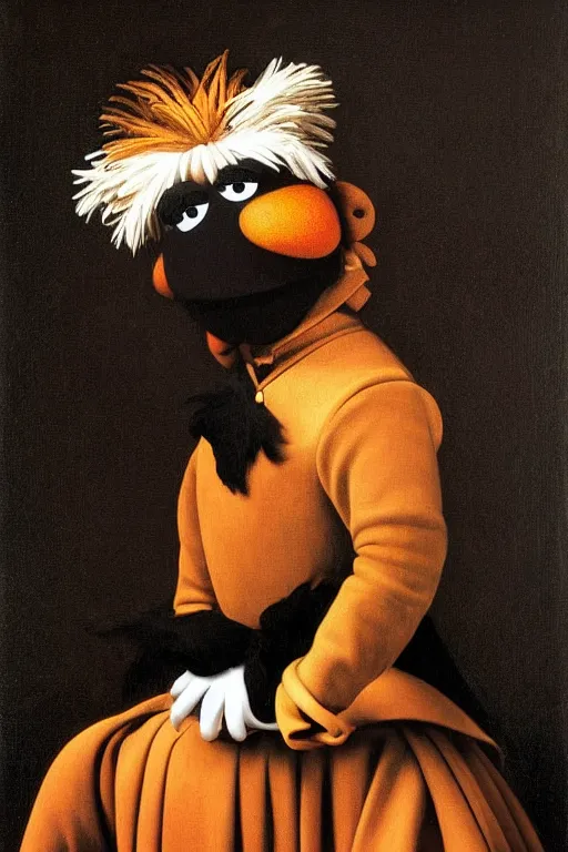 Image similar to a muppet painted by Caravaggio, dark black background