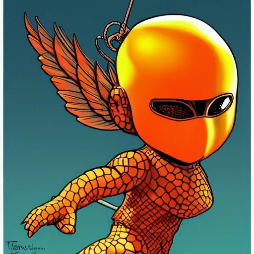 Prompt: A Cherub angel wearing an orange balaclava, marvel comics, dark, intricate, highly detailed, smooth, artstation, digital illustration by Todd McFarlane