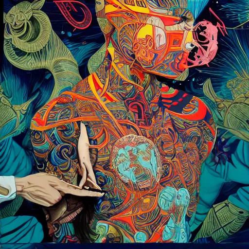 Image similar to Tristan Eaton, victo ngai, artgerm, Rhino warrior