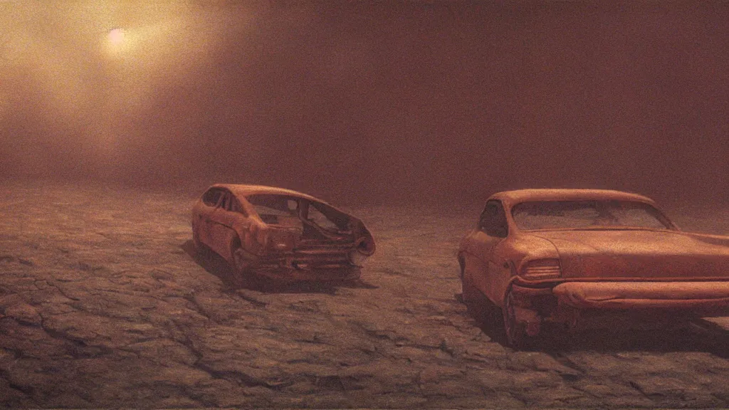 Image similar to hot rod torment by Zdzisław Beksiński, film still, cinematic