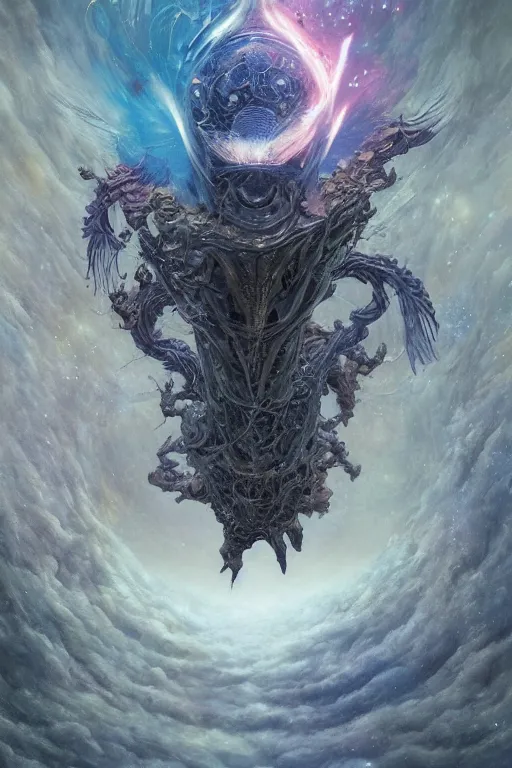 Image similar to now is the time to relaunch the dream weapon, by artgerm and yoshitaka amano and moebius and hr giger and zdislaw beksinski, hyperdetailed, surreal, dc comics, ornate, stunning, nebula, explosions in the sky, trending on artstation