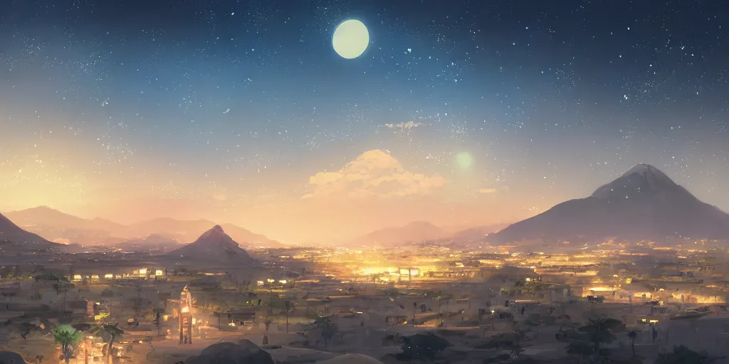 Image similar to arabian night landscape by makoto shinkai
