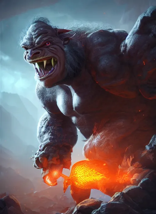 giant muscular yeti monster with glowing yellow eyes, Stable Diffusion