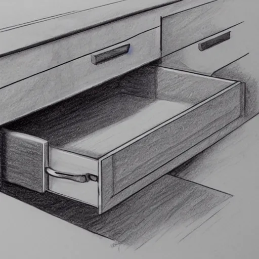 Image similar to a sketch of a kitchen drawer, drawing,