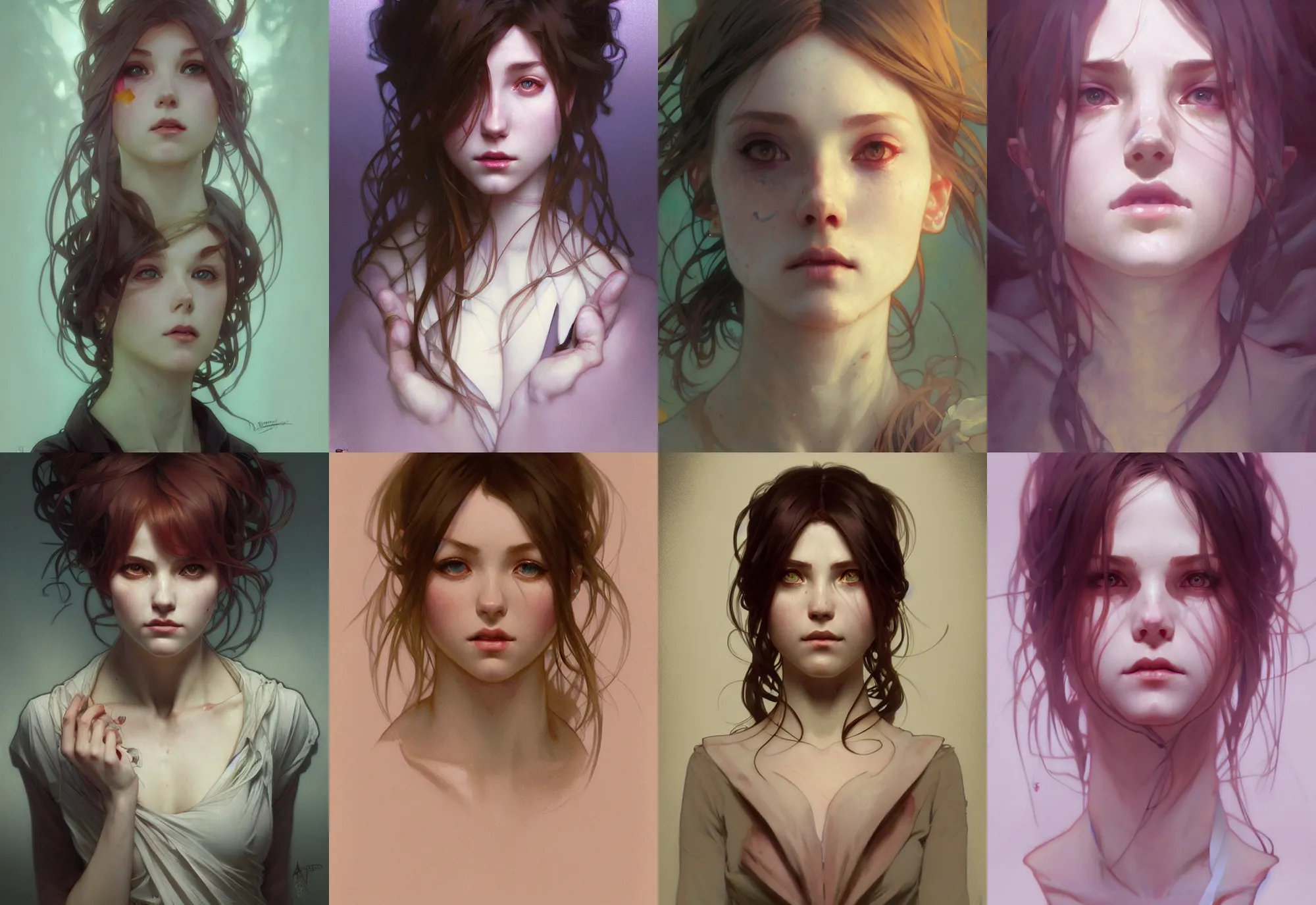 Prompt: the psychopath girl portrait art by artgerm and greg rutkowski and alphonse mucha, trending on artstation, cinematic light, pastel colors, volumetric shading, high radiosity dull skin, global illumination, radiant light, soft light, soft color dodge, subsurface scattering