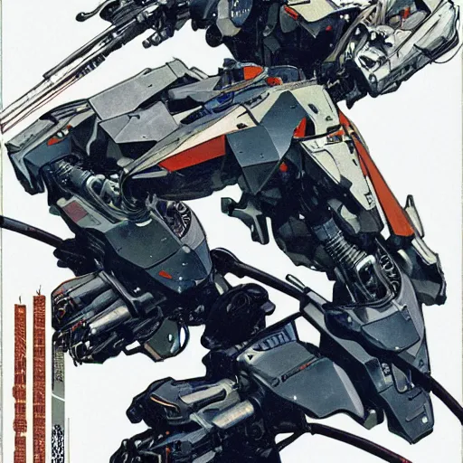 Image similar to syd mead roger dean alphonse mucha yoji shinkawa moebius victo ngai hyperrealism combat warrior mech combat robot mech suit exosuit guns gunfire explosions skirmish warfare gunfire death,