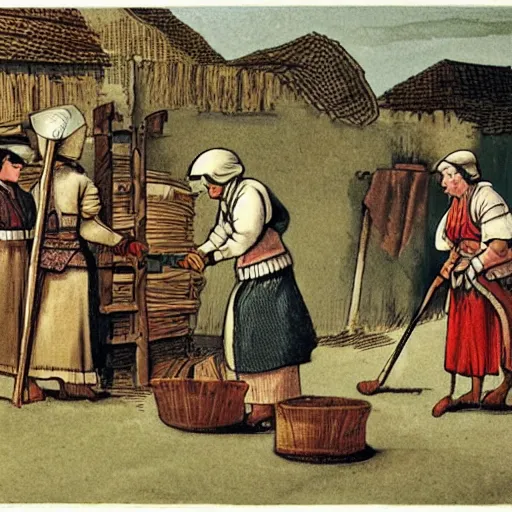 Image similar to feudal serfs sorting through recycling