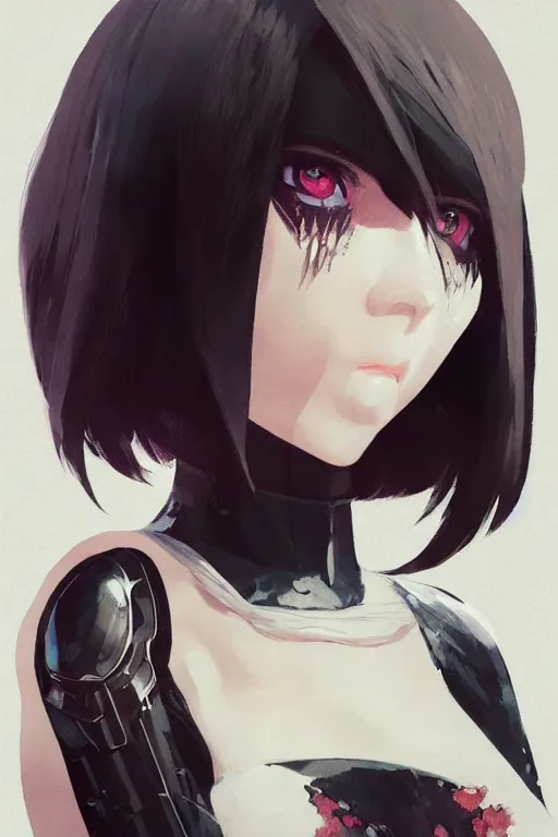 Image similar to a ultradetailed beautiful portrait panting of 2 b from nier automata, by conrad roset, greg rutkowski and makoto shinkai trending on artstation