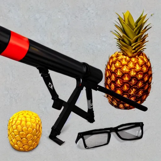 Prompt: product photo of an industrial pineapple bazooka, highly detailed, balanced colors, cyberpunk