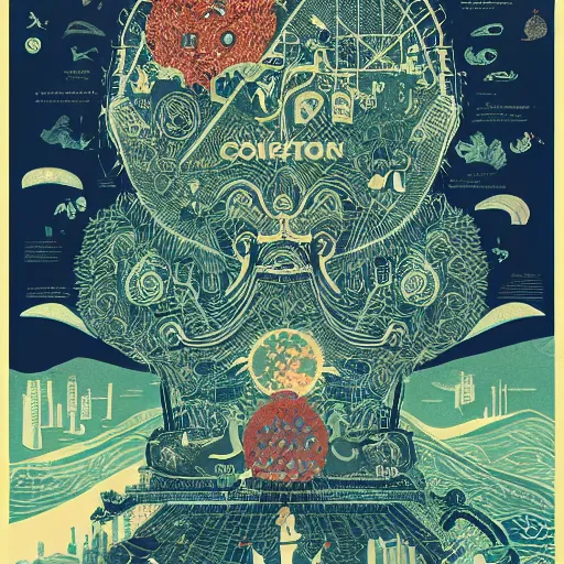 Image similar to a poster with a bunch of different things on it, poster art by victo ngai, behance contest winner, environmental art, lovecraftian, blueprint, intricate