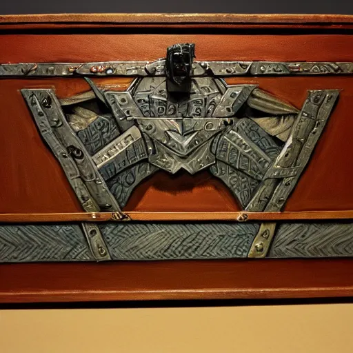 Image similar to dnd mimic chest, highly detailed, acrylic on canvas painting, by greg rutkowsky, by ed binkley, by gerald brom