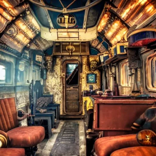 Prompt: a steampunk train traveling through space