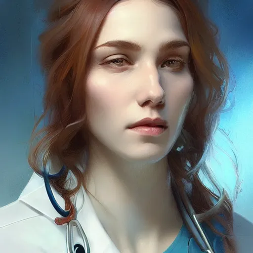 Image similar to portrait of a person named 9iJk11NHVN as a doctor, highly detailed, digital painting, artstation, concept art, sharp focus, illustration, art by artgerm and greg rutkowski and alphonse mucha