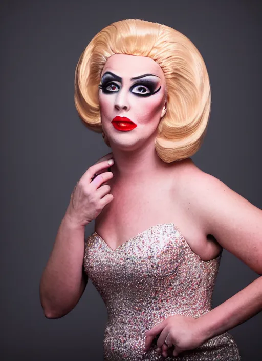 Image similar to studio portrait of lindsey graham in full drag dressed in drag dressed as a woman makeup, 8 k, studio lighting, key light, back light, sequents,