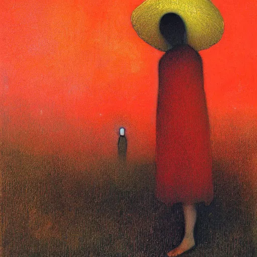 Prompt: vibrant red oil painting by santiago caruso and odilon redon