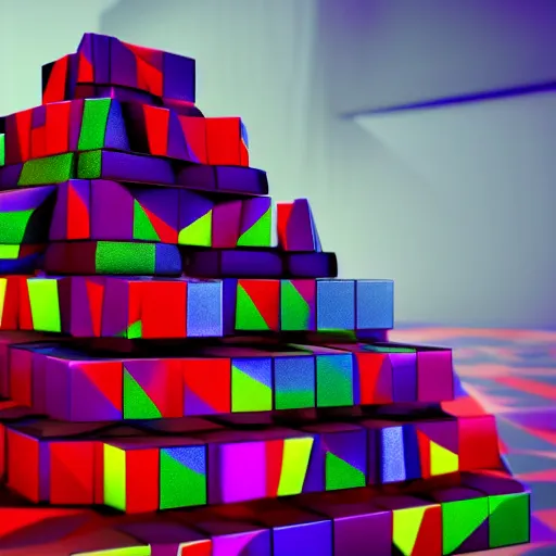 Prompt: abstract art of a stack of cubes, each smaller than the last, a pyramid of multicolored cubes, unreal engine, artstation, satisfying