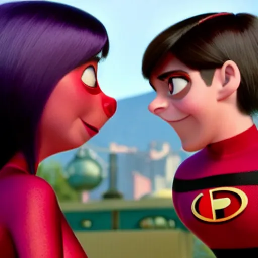 Image similar to violet parr kisses a fan in incredibles 2 movie