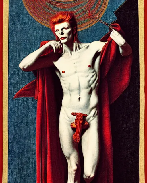 Prompt: david bowie as a diety by jean auguste dominique ingres, labyrinthine, sacred, mystical