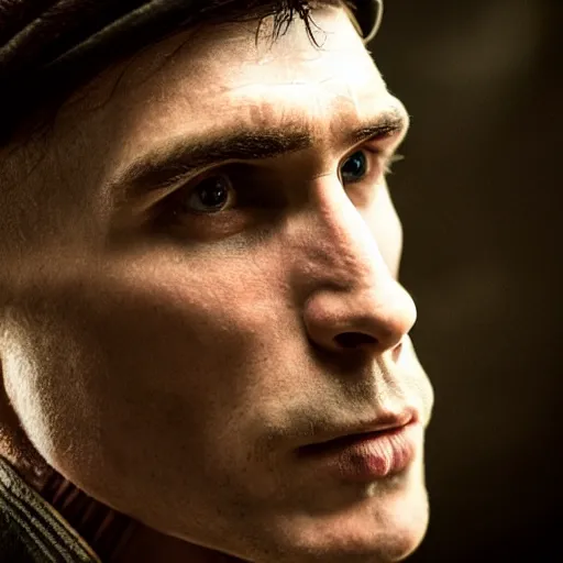 Image similar to thomas shelby as a knight, fantasy, portrait shot, cinematic, sharp focus, extreme detail, lighting, epic