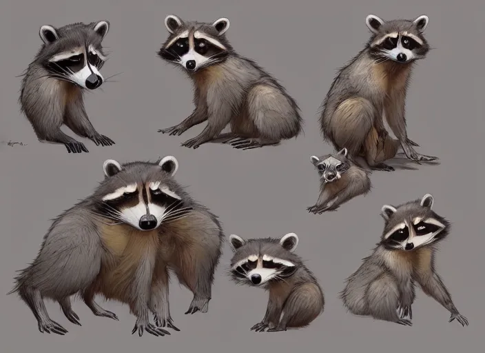 Prompt: lovely raccoon in the style of don bluth, beautiful artwork, shading, high quality cartoon model sheet. greg rutkowski detailed