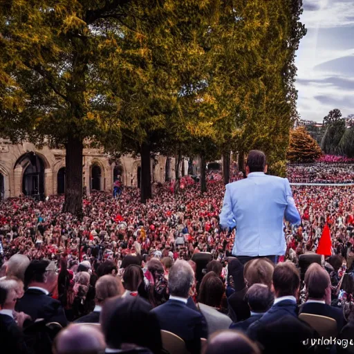 Prompt: François Hollande giving a concert, EOS 5D, ISO100, f/8, 1/125, 84mm, RAW Dual Pixel, Dolby Vision, HDR, professional