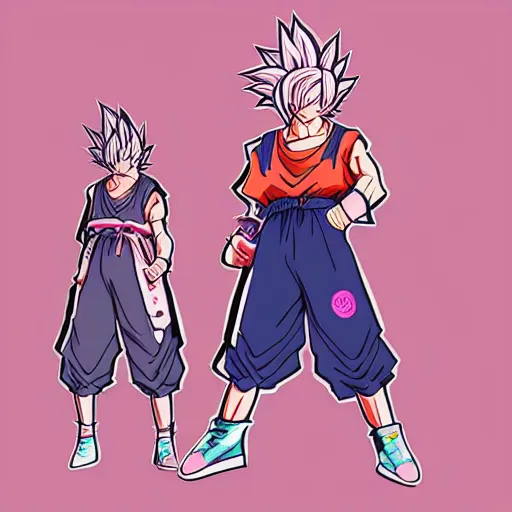 Image similar to streetwear fashion influencer character minimalistic illustration pastel colors dragon ball anime style