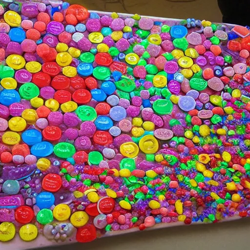 Image similar to a map of south korean made out of candy pieces