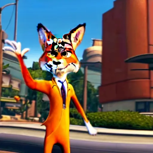 Image similar to Nick Wilde (from Zootopia) in a Grand Theft Auto: San Andrea loading screen