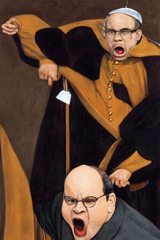 Prompt: George Costanza screaming in the style of Francis Bacon's screaming popes