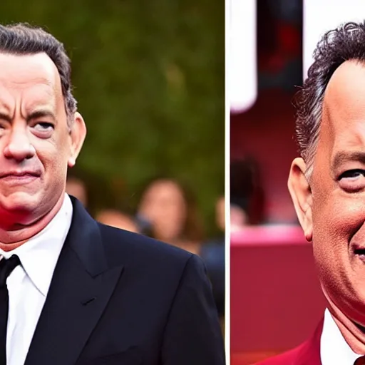 Prompt: tom hanks transforming into a bloodthirsty beast