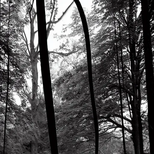 Prompt: a rope with a loop at the end hangs from a tree branch. dark, scary, gothic. black and white photograph. sinister