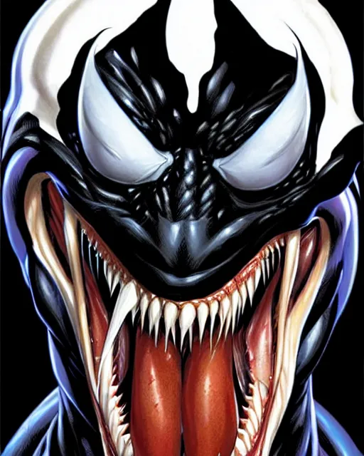 Image similar to a portrait of Venom by Clayton Crain, Javier Garron and Gerardo Sandoval