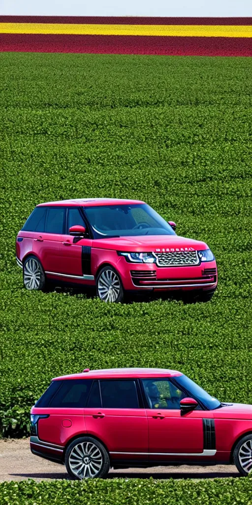 Prompt: A range rover supercharged in the middle of a strawberry field