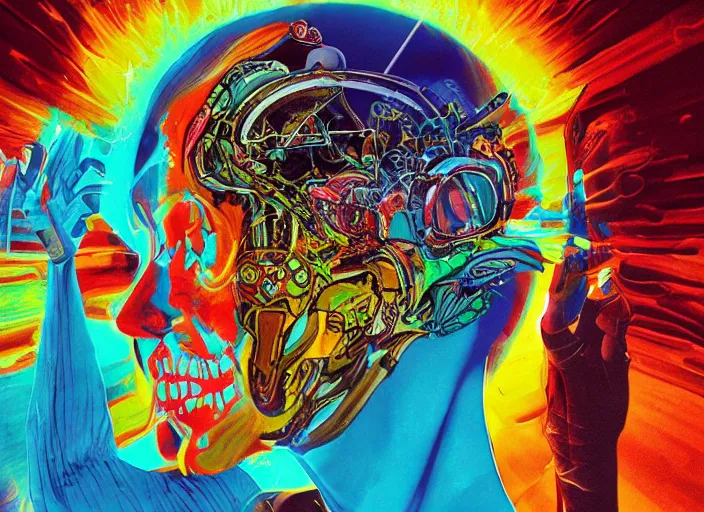 Image similar to an epic concept masterpiece... inside the head of bob lazer