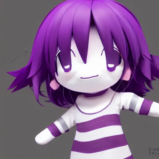 Image similar to cute fumo plush of a dark purple and white - haired prankster, anime, vray