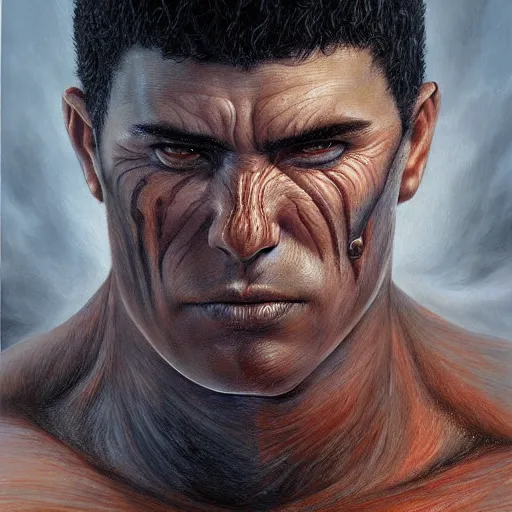 Image similar to Hyper-realistic painting of Guts From Berserk painted by Mike Dargas