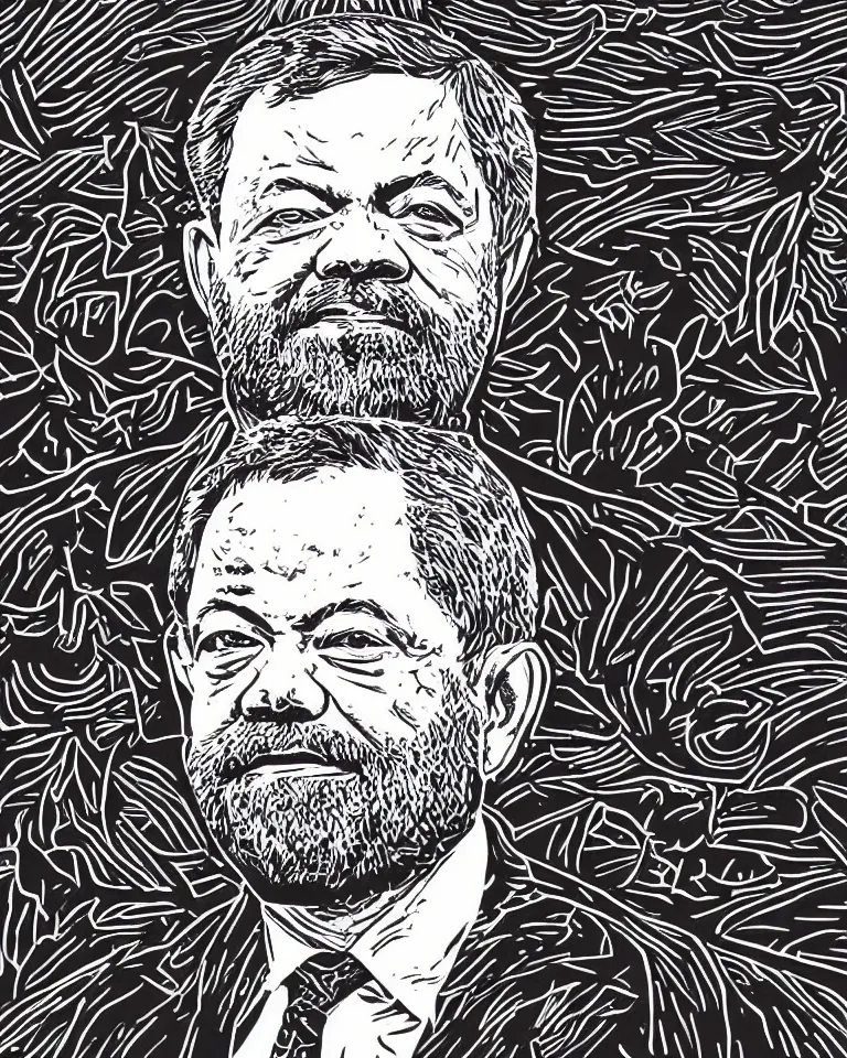 Image similar to a detailed lifelike linocut engraving of president lula