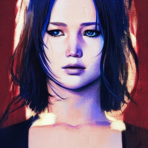 Image similar to jennifer lawrence portrait as manga girl, realistic shaded perfect face, fine details. anime. realistic shaded lighting poster by ilya kuvshinov katsuhiro otomo ghost - in - the - shell, magali villeneuve, artgerm, jeremy lipkin and michael garmash and rob rey