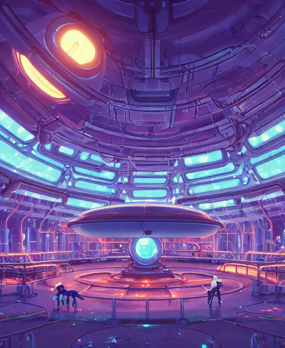 Prompt: simplicity, an amusement park made out of alien creatures, biological, in the style of a round spaceship, surrounded by auras, by dan mumford, yusuke murata, makoto shinkai, ross tran, cinematic, unreal engine, cel shaded, featured on artstation, pixiv