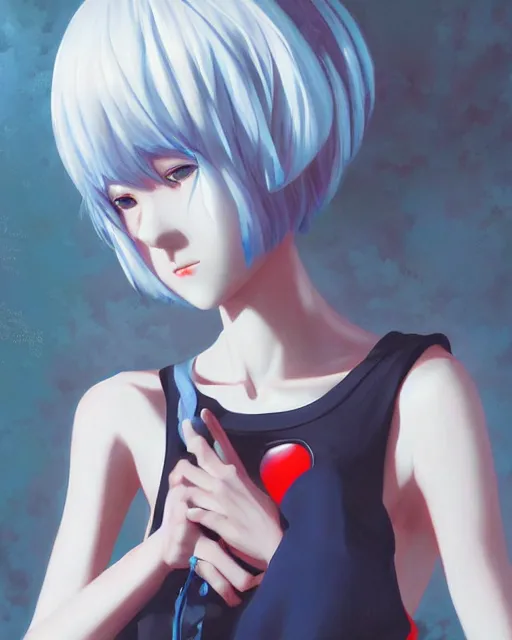 Image similar to A ultradetailed beautiful panting of Rei Ayanami, Oil painting, by Ilya Kuvshinov, GUWEIZ and Makoto Shinkai