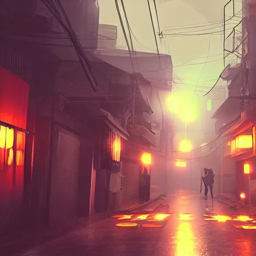 Image similar to a japanese alleyway in the style of blade runner 2049, volumetric lighting,