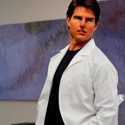 Image similar to Tom Cruise in white lab coat by Van Gogh