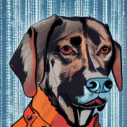 Prompt: dog in the style of cyberpunk cowboy bebop