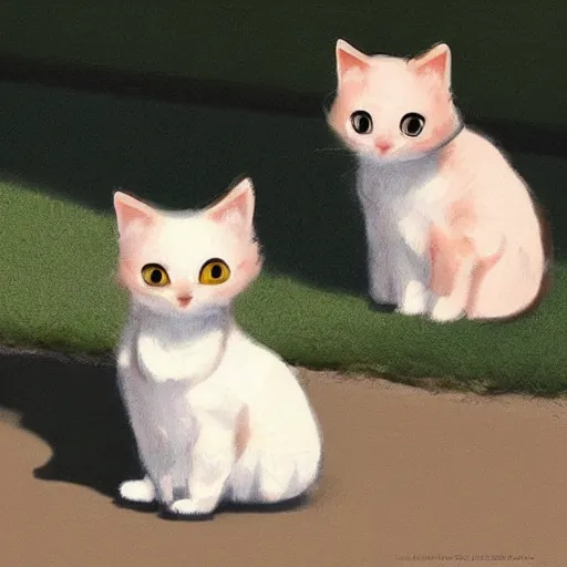 Prompt: two cute calico kitties sitting next to eachother outside in the shade on a sunny day, featured on artstation, cgsociety, cute art