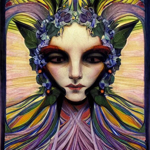 Image similar to masterpiece painting of a facemask made of stylized flowers, by annie swynnerton and jean delville and tino rodriguez and john watkiss, flower mask, art deco shaman, symbolist, dramatic lighting, god rays, elaborate geometric ornament, modern realism, clean crisp graphics, soft cool colors, smooth, sharp focus, extremely detailed