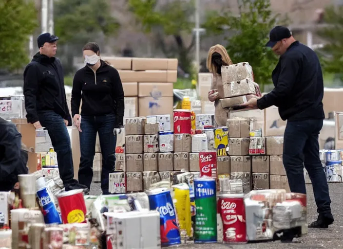 Image similar to film still of fbi agents searching boxes filled with coke cans and mcdonalds boxes in the new political thriller movie, 8 k